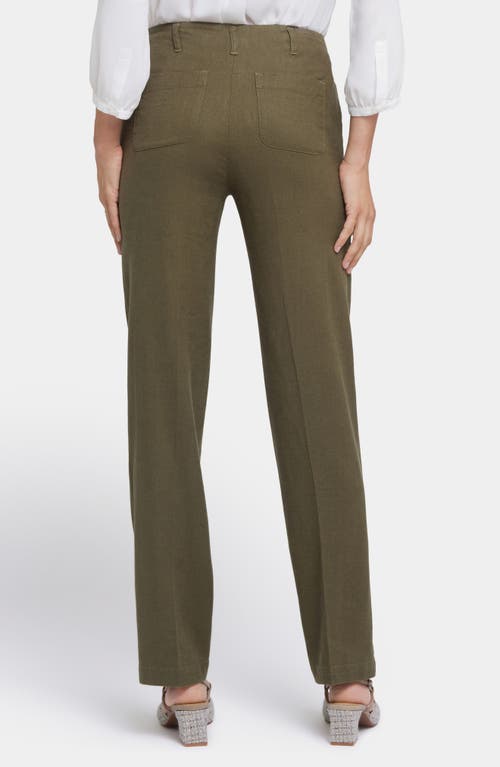 Shop Nydj Marilyn Linen Blend Straight Leg Pants In Bay Leaf