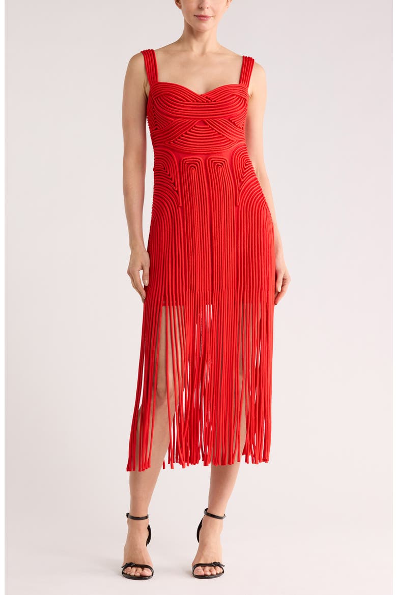 Darby Fringe Hem Midi Dress, Main, color, FIERY RED