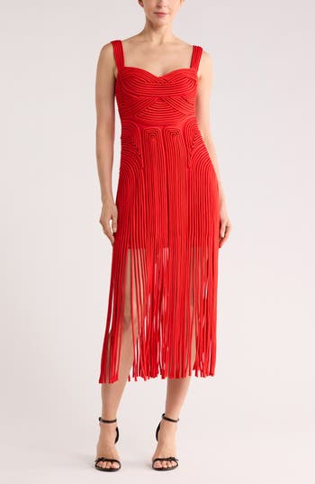 Simkhai Darby Fringe Hem Midi Dress in Fiery Red at Nordstrom Rack, Size 00