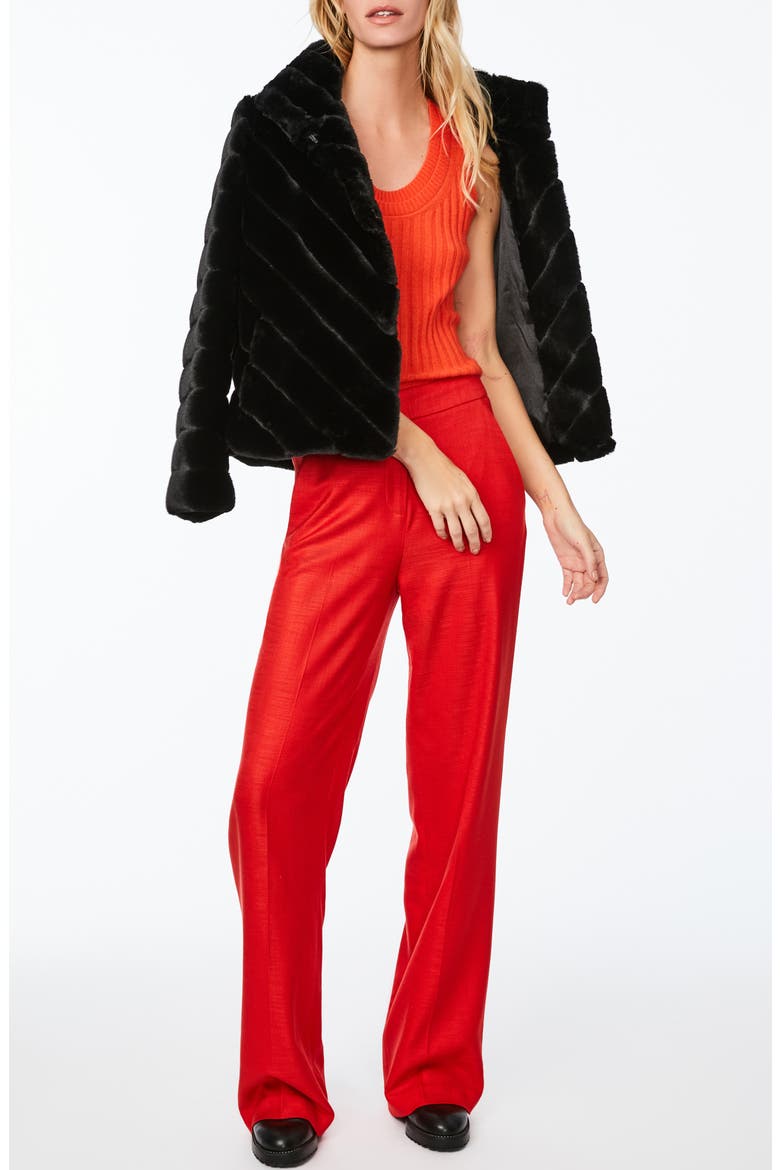 Chevron Faux Fur Jacket, Alternate, color, BLACK