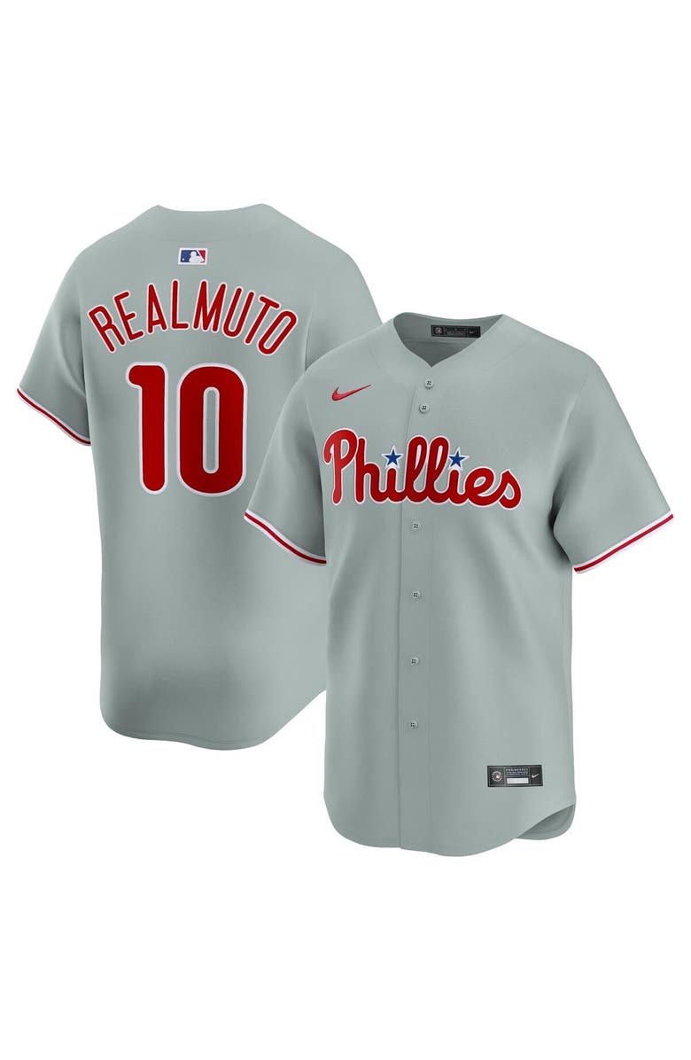 Nike Men's Nike J.T. Realmuto Gray Philadelphia Phillies Road Limited Player Jersey, Main, color,