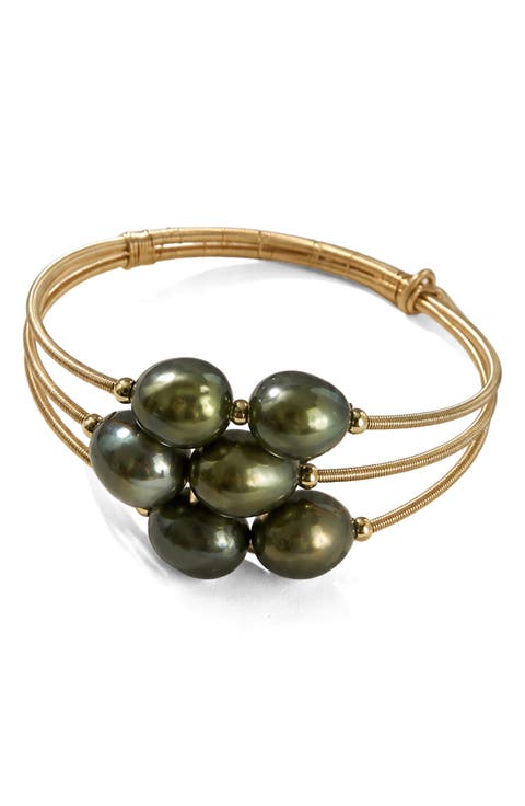 Black Freshwater Pearl Wire Cuff Bracelet