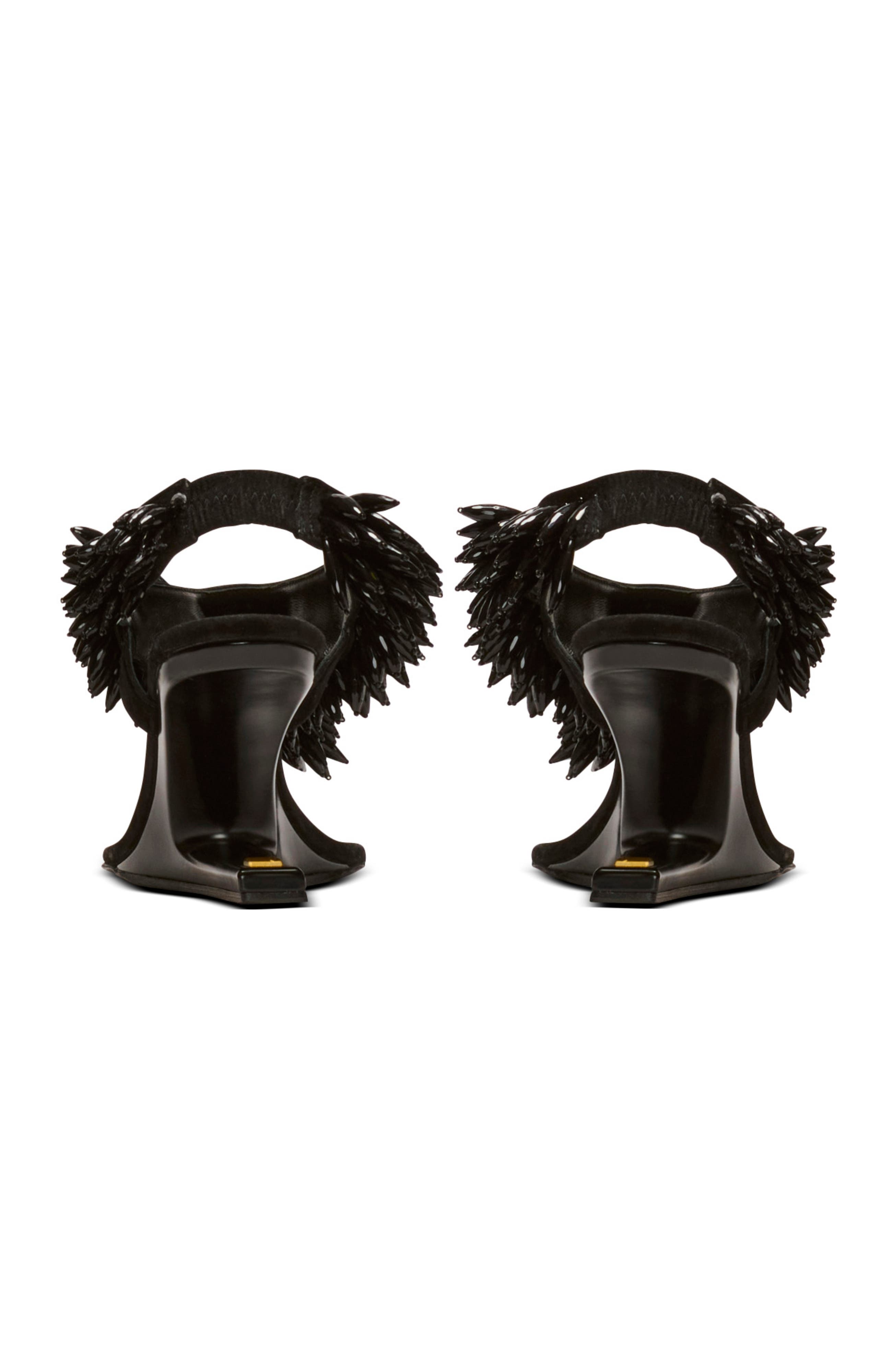 Balmain "No Wedge" beaded suede sandals, Alternate, color, Black