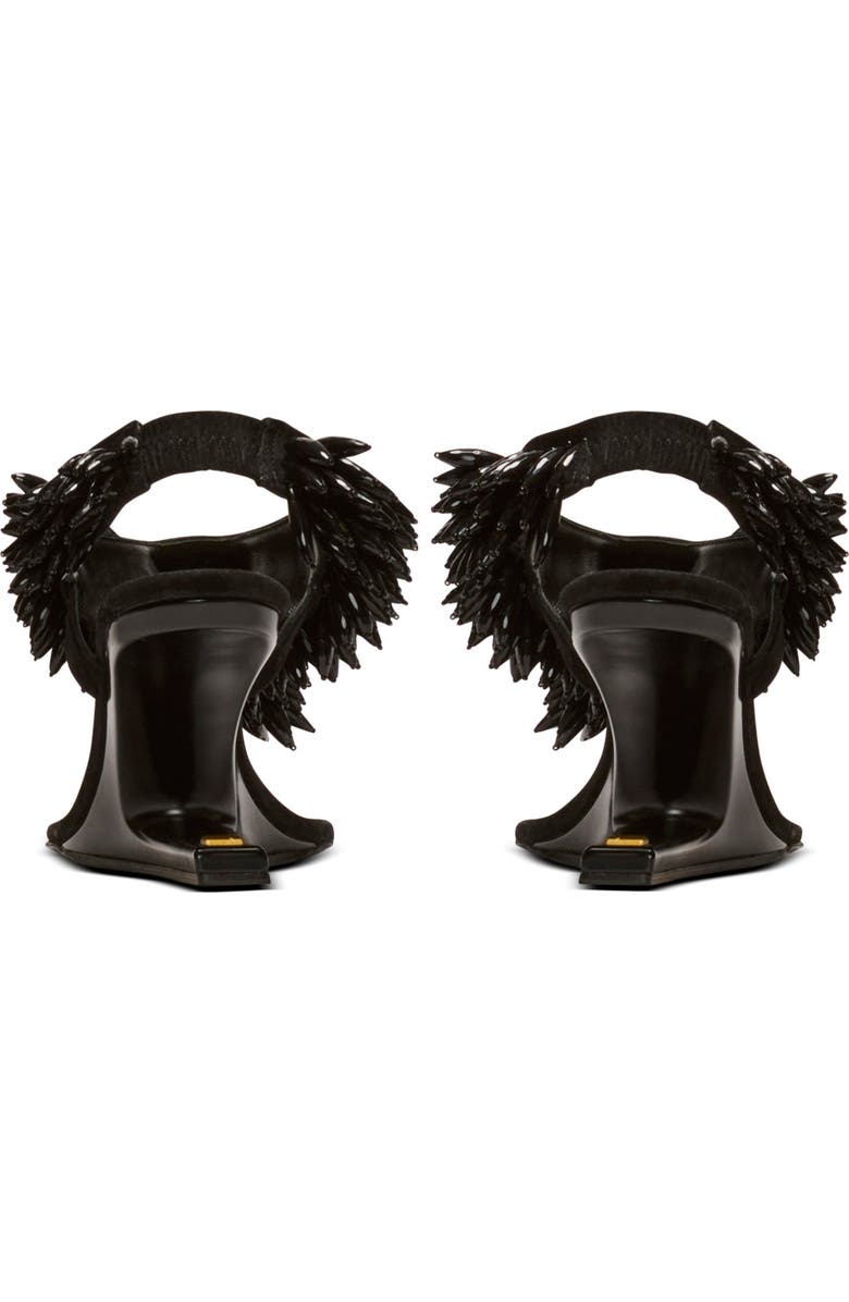 Balmain "No Wedge" beaded suede sandals, Alternate, color, Black