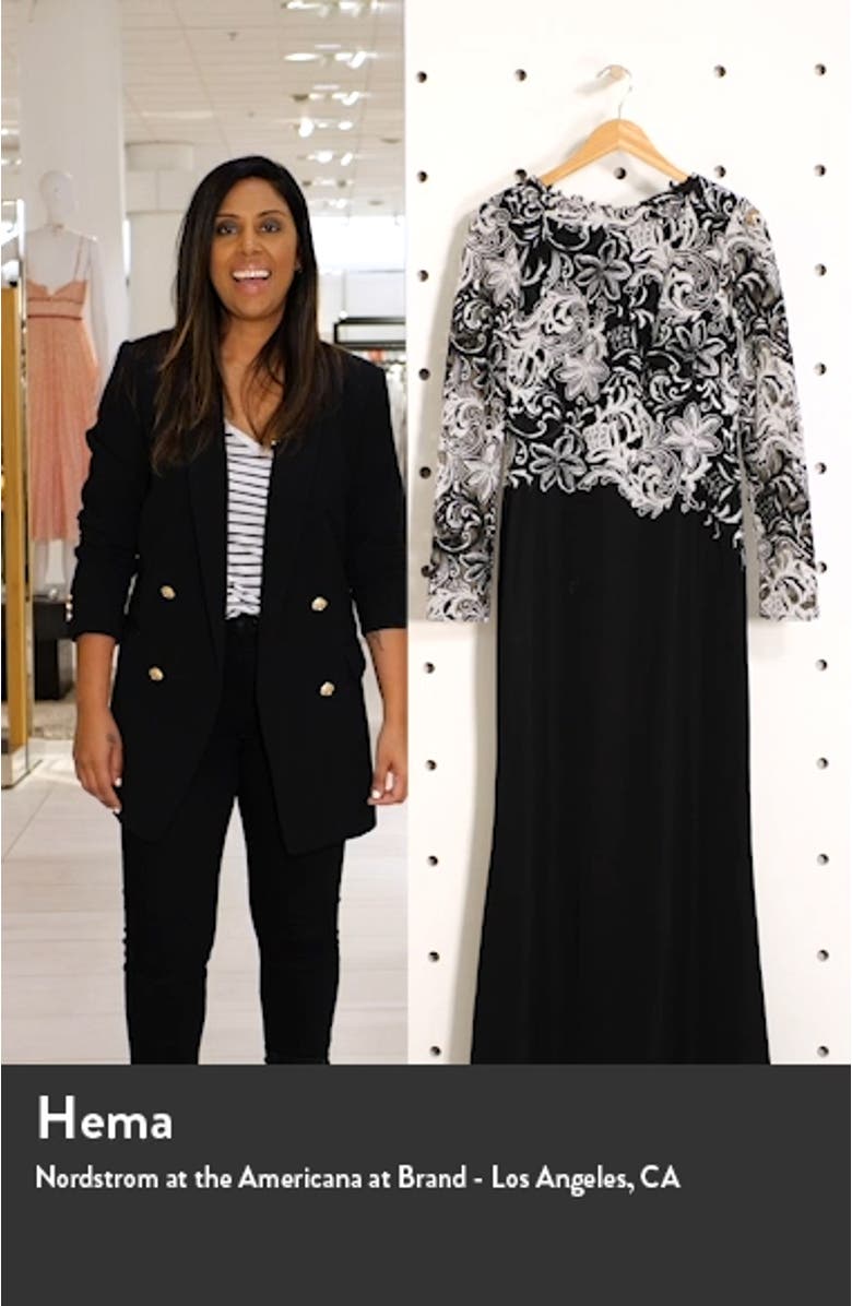Embroidered Long Sleeve Crepe Trumpet Gown, sales video thumbnail