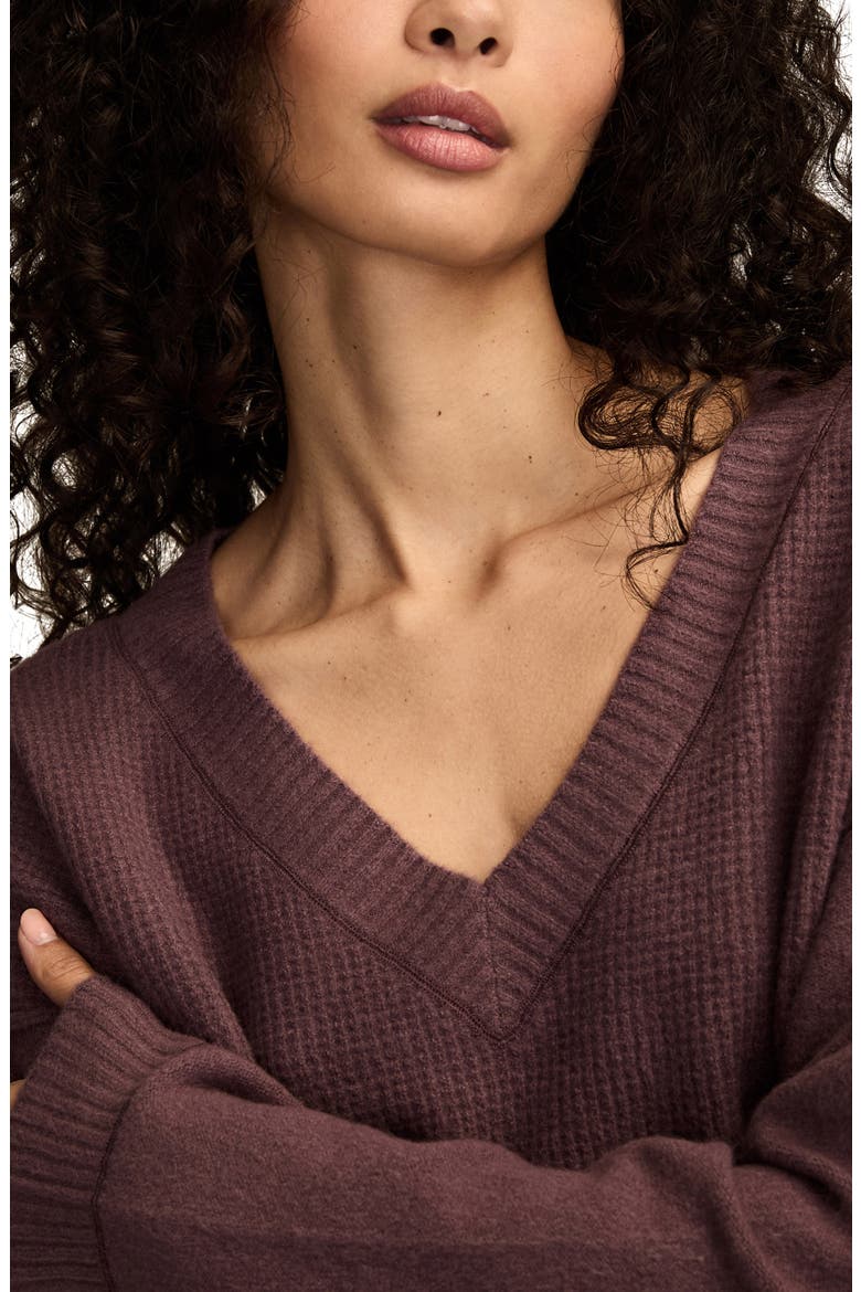 Waffle Knit V-Neck Sweater, Alternate, color, FLINT
