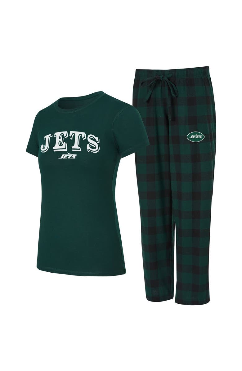 CONCEPTS SPORT Women's Concepts Sport  Green/Black New York Jets Avondale T-Shirt & Pants Flannel PJ Set, Main, color, Green