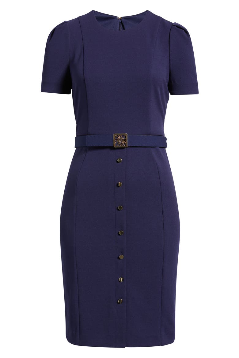 Belted Cool Crepe Sheath Dress, Alternate, color, DEEP NAVY