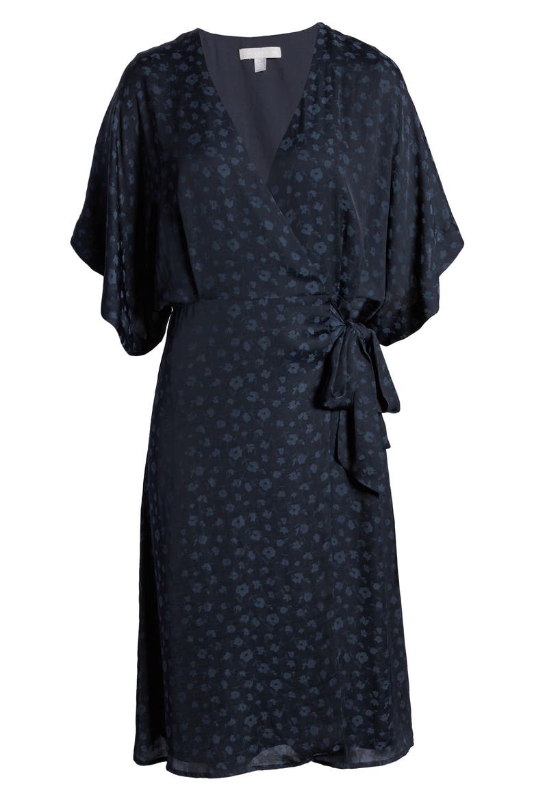 Floral Wrap Dress, Alternate, color, NAVY IRIS
