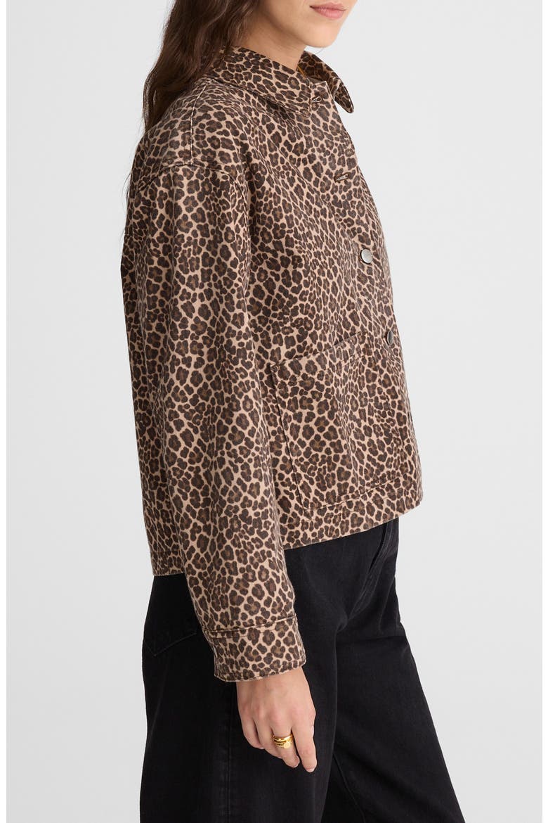 Leopard Print Denim Trapeze Jacket, Alternate, color, DARK MOCHA