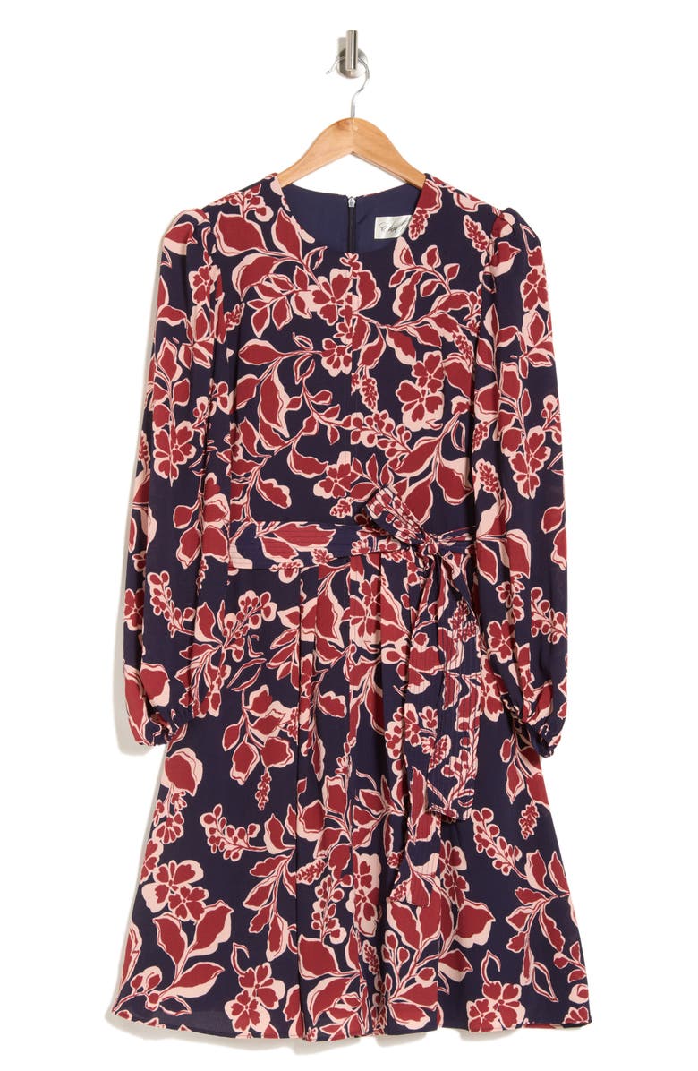 Eliza J Floral Long Sleeve Fit & Flare Dress, Alternate, color, Navy Multi