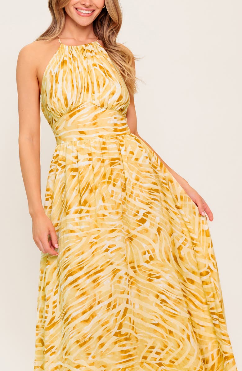 FLYING TOMATO Zebra Print Halter Maxi Dress, Alternate, color, Taupe