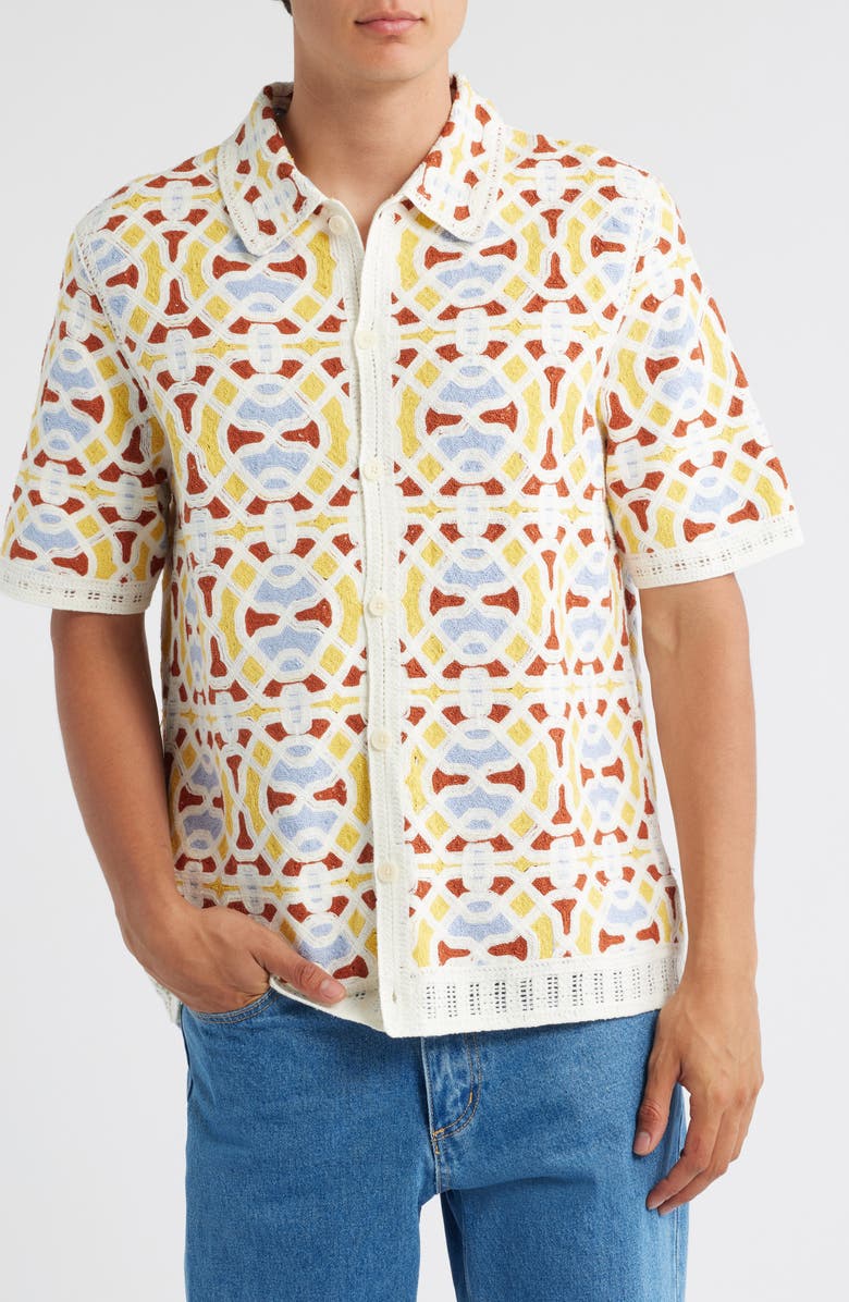 Wax London Dorset Short Sleeve Button-Up Shirt, Main, color, Ecru / Multi
