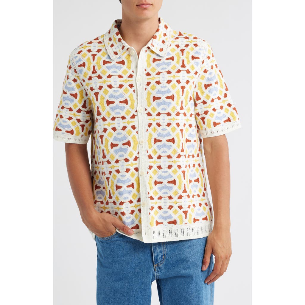 Wax London Dorset Short Sleeve Button-Up Shirt in Ecru /Multi  product