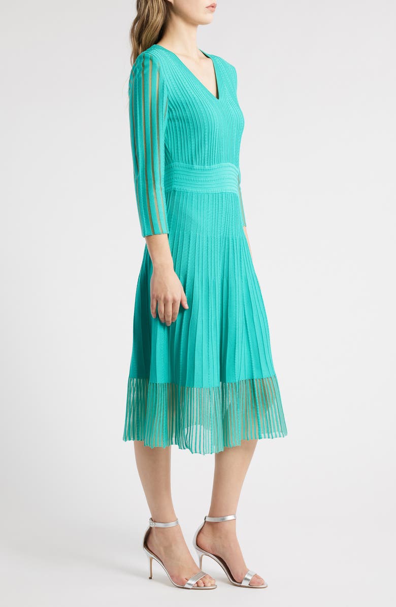 Ming Wang Ribbed Fit & Flare Midi Sweater Dress, Alternate, color, Emerald Awe
