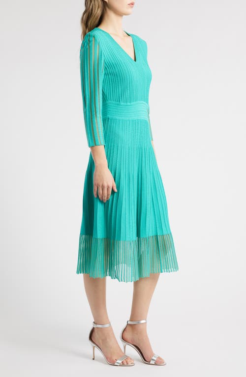 Ming Wang Ribbed Fit & Flare Midi Sweater Dress In Emerald Awe