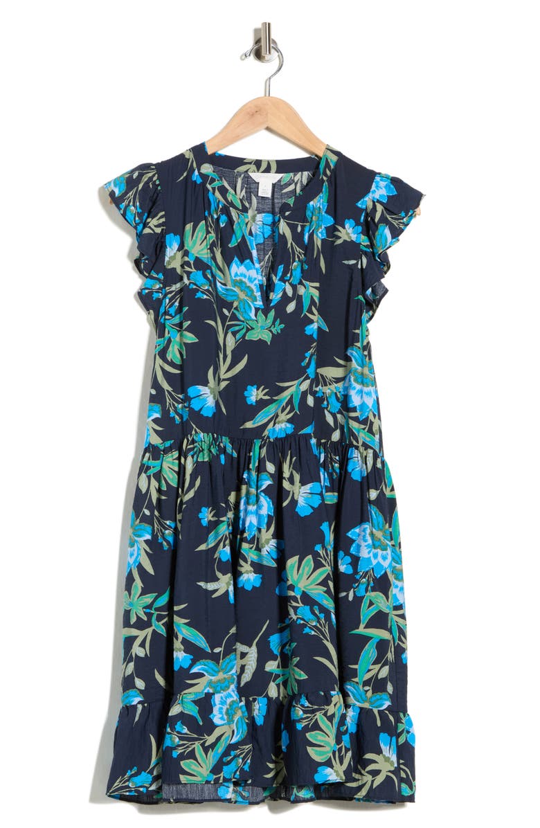 Caslon<sup>®</sup> Print Ruffle Shoulder Minidress, Alternate, color, Navy Blue Willoughby Floral