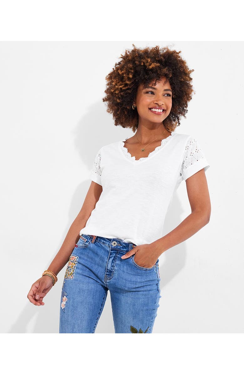 Joe Browns V-Neck Eyelet Tee, Main, color, White