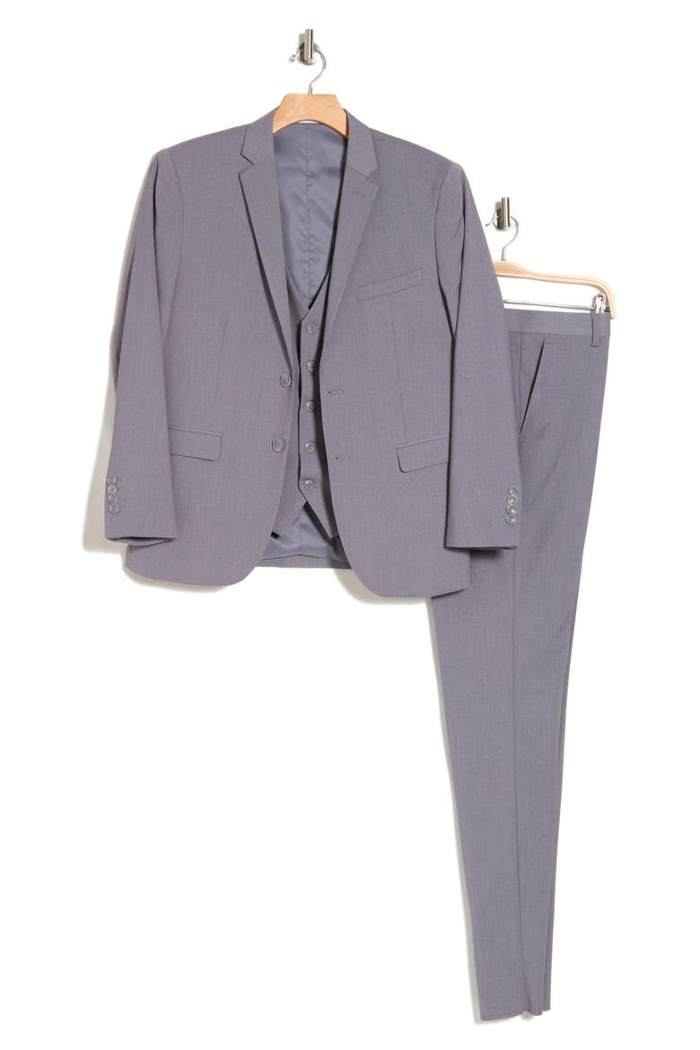 Skinny Fit Solid Stretch Three Piece Suit, Alternate, color, GREY