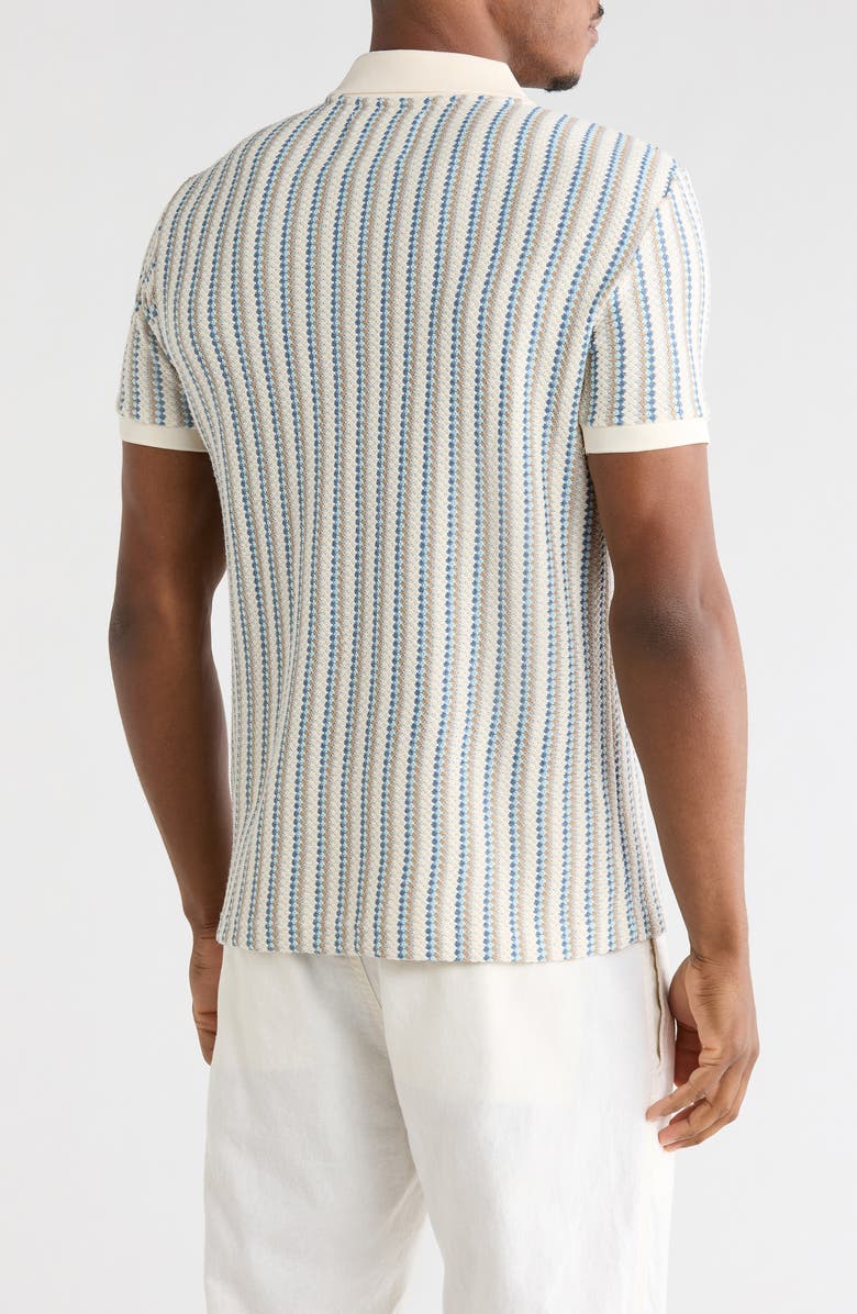 DENIM AND FLOWER Textured Stripe Johnny Collar Polo, Alternate, color, Cream