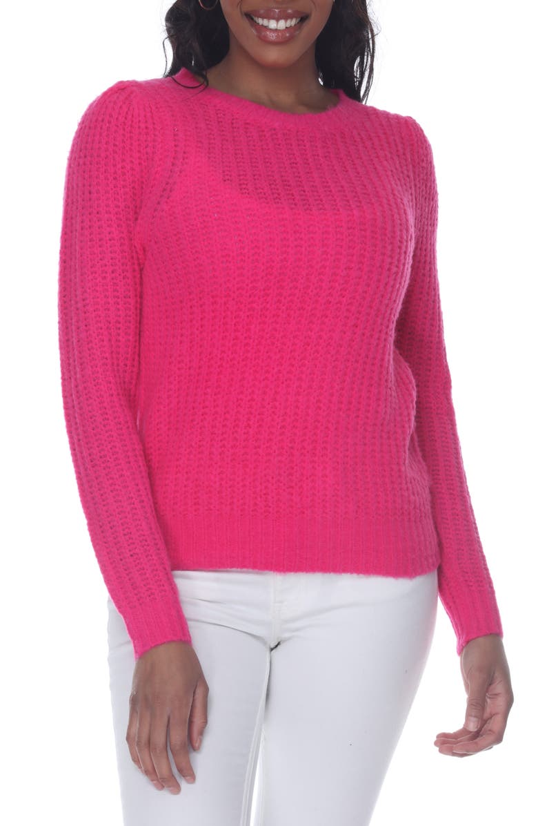 RAIN AND ROSE Rib Crewneck Sweater, Main, color, Fuchsia