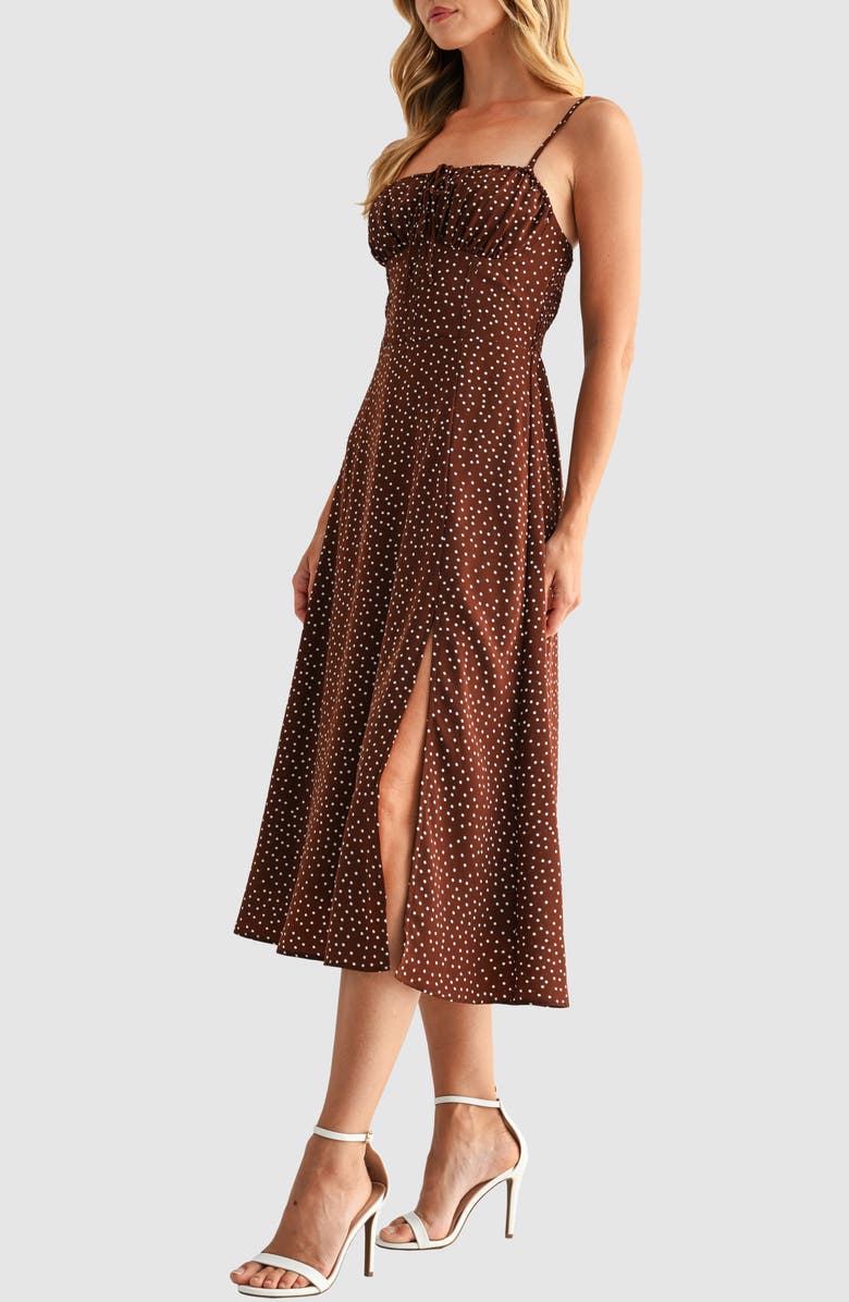All in Favor Midi Sundress, Alternate, color, Brown Dot