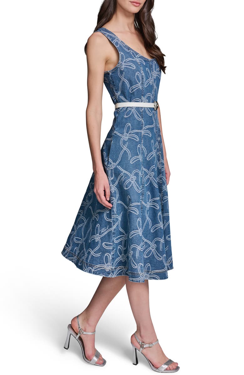 KARL LAGERFELD PARIS Sleeveless Belted Denim Dress, Alternate, color, Medium Indigo
