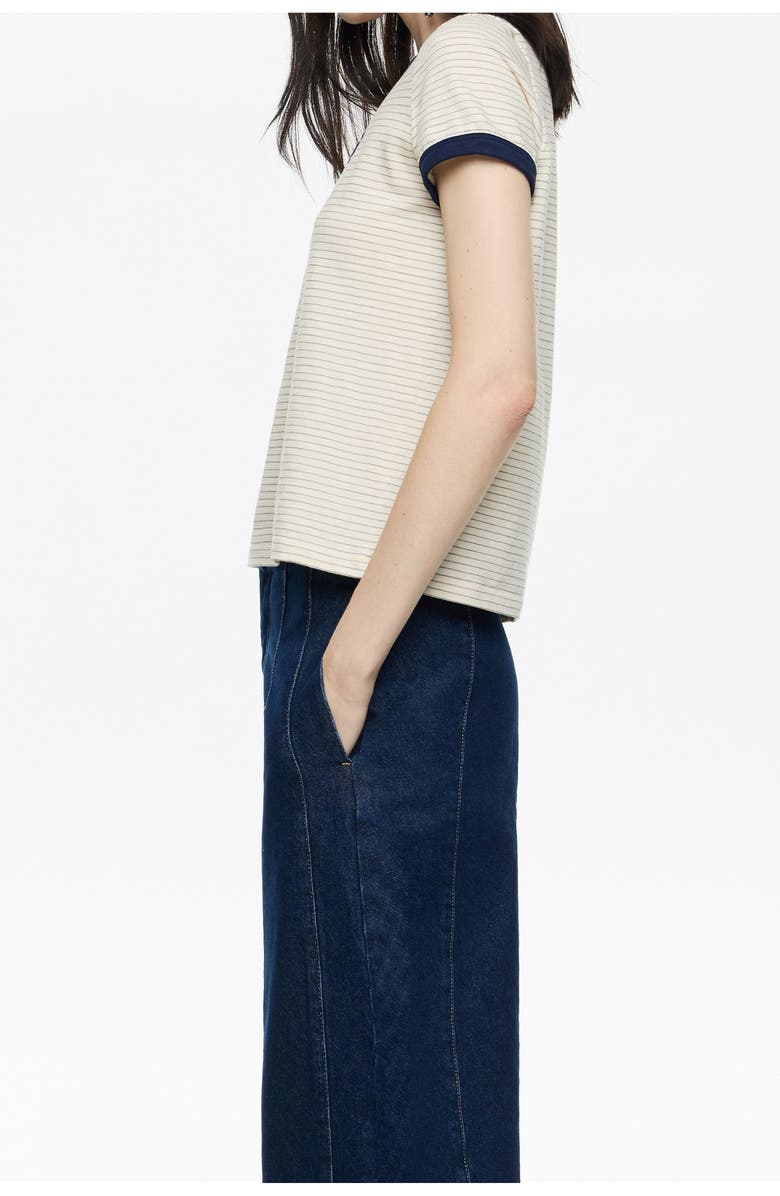 Bimba y Lola Striped Contrast Piping T-Shirt, Alternate, color, Ivory