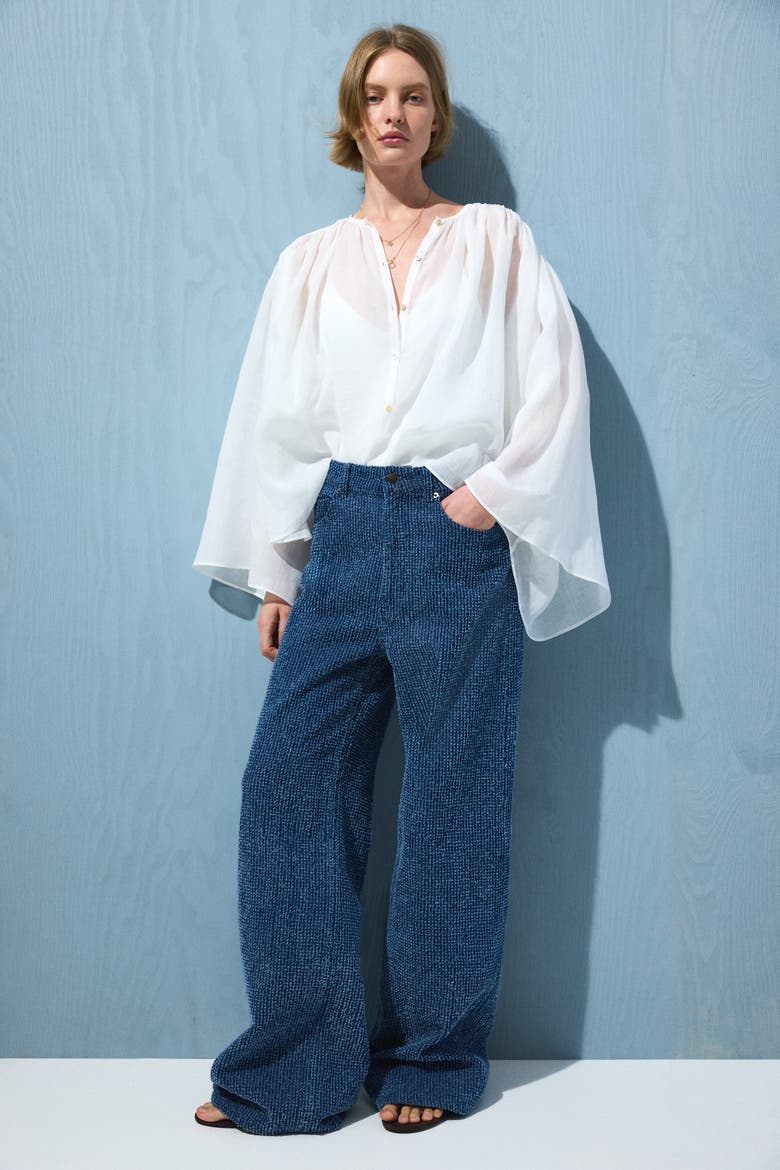 Bouclé Bootcut High Waist Jeans, Main, color, Denim blue