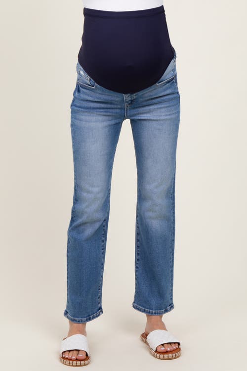 Pinkblush Cropped Straight Leg Maternity Jeans In Blue