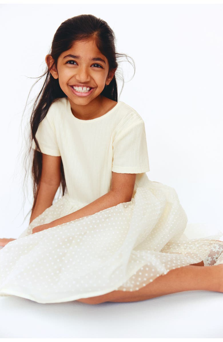 H&M Flock-print Tulle-skirt Dress, Alternate, color, Cream/Dotted