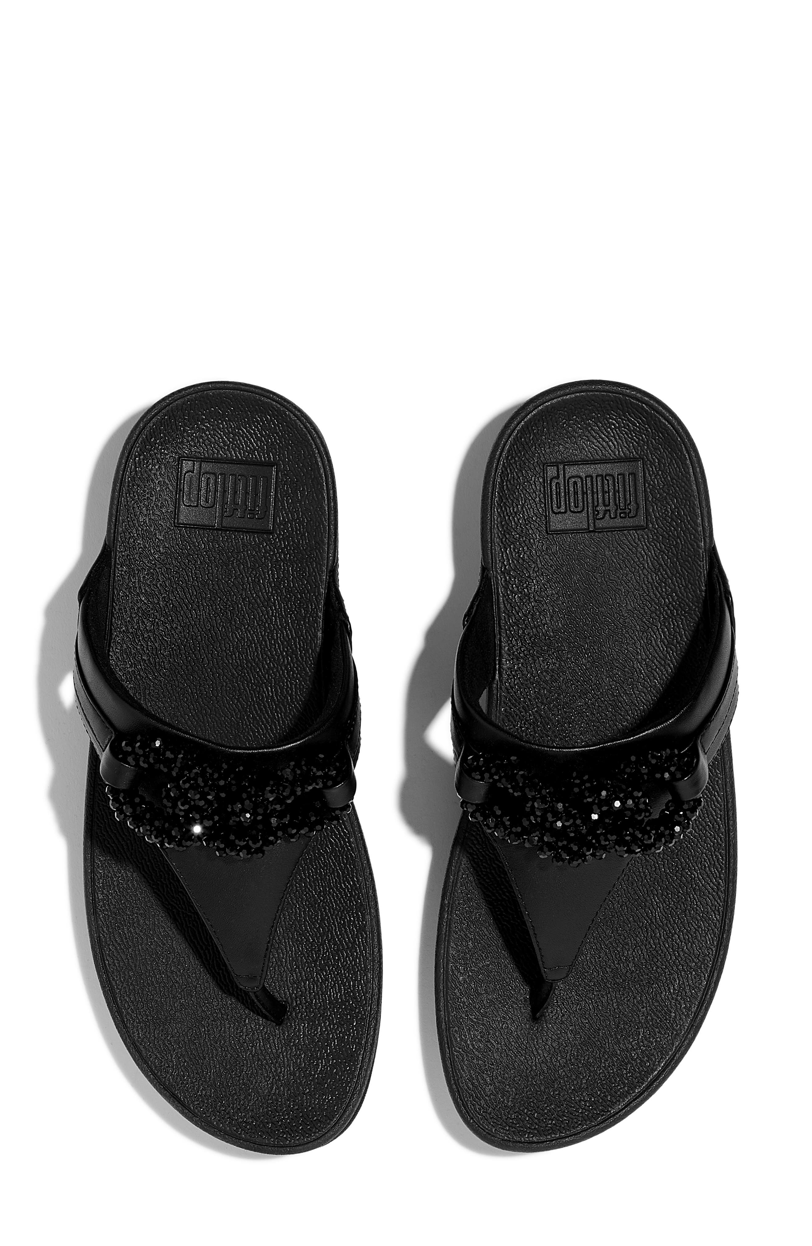 FitFlop Lulu Beaded-Chain Sandal, Alternate, color, Black