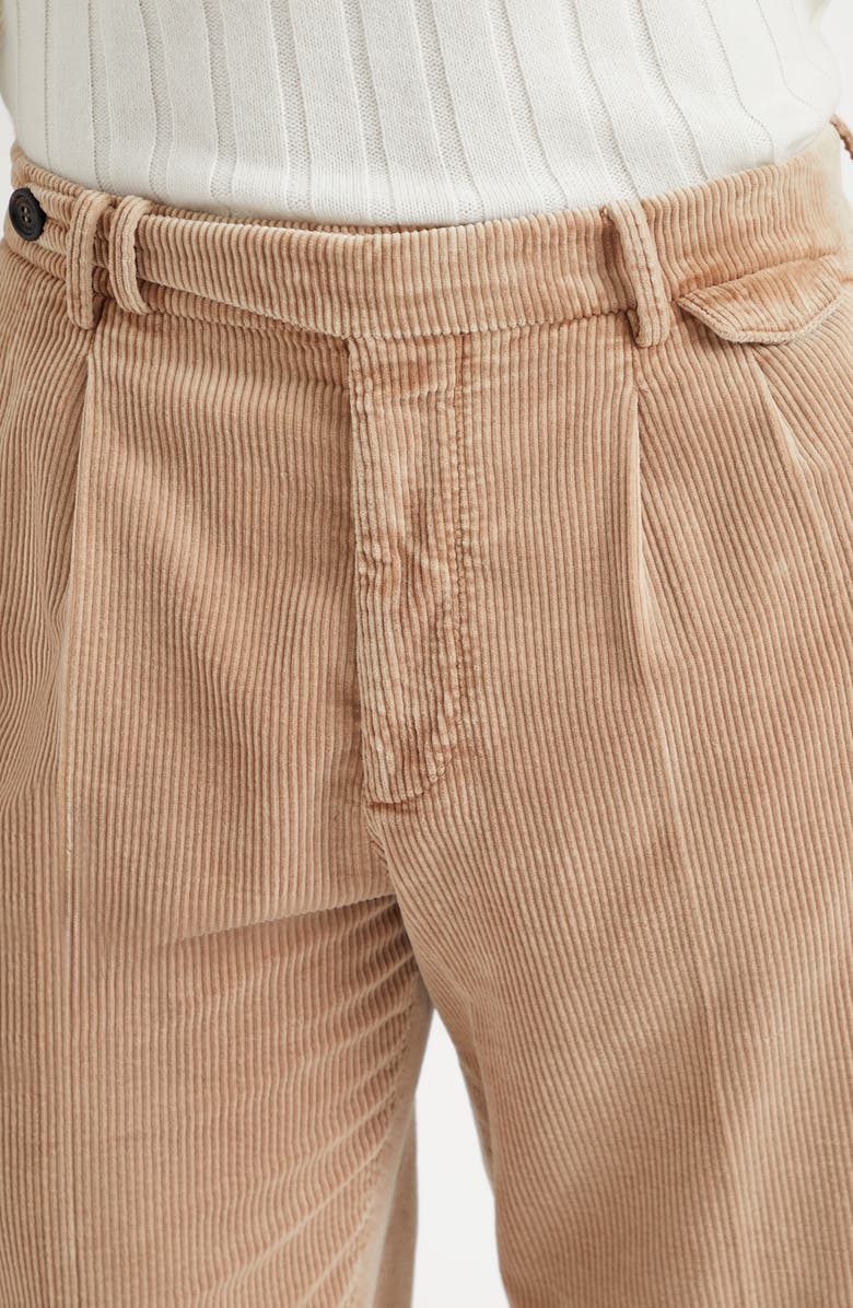 Brunello Cucinelli Garment-dyed leisure fit trousers in cotton corduroy with double pleats and tabbed waistband, Alternate, color, 