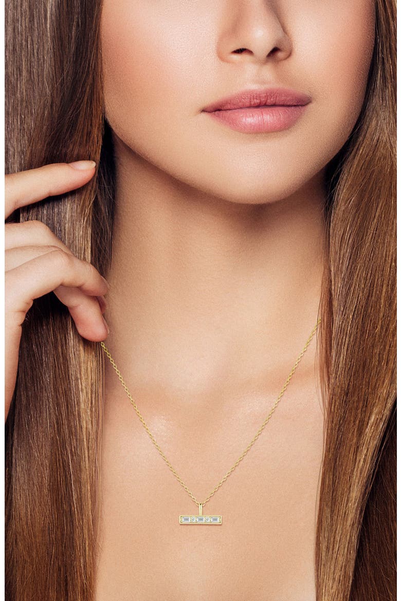 Cubic Zirconia Bar Pendant Necklace, Alternate, color, GOLD