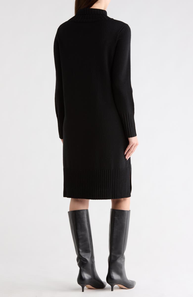 Eileen Fisher Turtleneck Long Sleeve Merino Wool Sweater Dress, Alternate, color, Black
