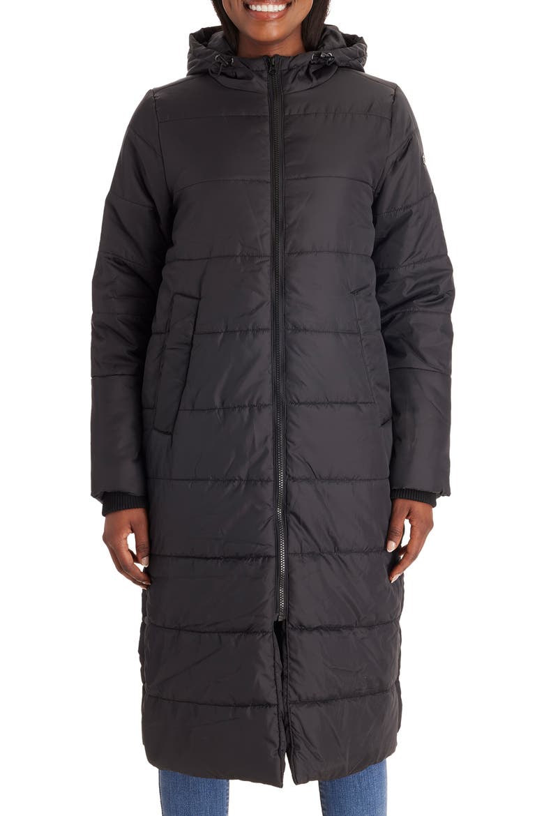 3-in-1 Long Quilted Waterproof Maternity Puffer Coat, Main, color, BLACK
