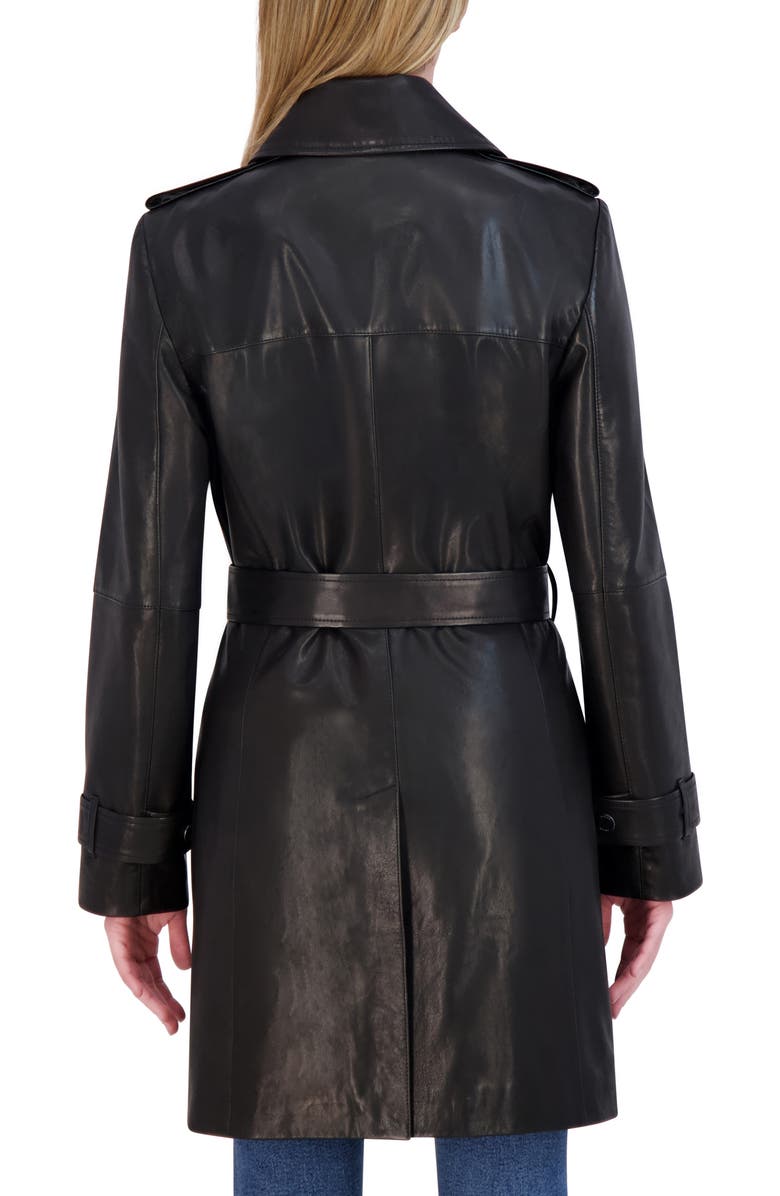 Tahari Natalie Leather Trench Coat, Alternate, color, Black
