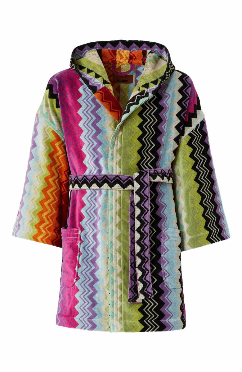 Missoni Home Giacomo Bathrobe In Cotton Terry With Zigzag Pattern, Main, color, Orange