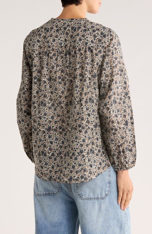 Lucky Brand Floral Long Sleeve Button-up Top In Gray