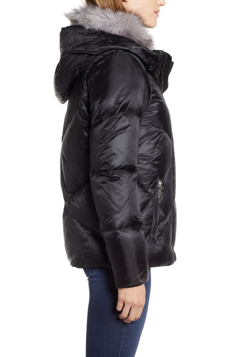 Artistic Puffer Jacket with Removable Genuine Fox Fur Trim, Alternate, color, BLACK