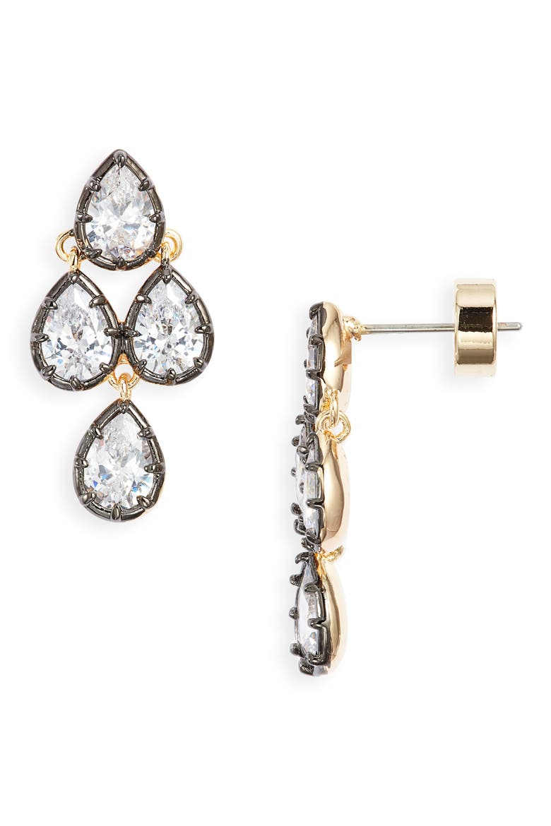 Georgian Mini Chandelier Earrings, Main, color, CLEAR- BLACK- GOLD