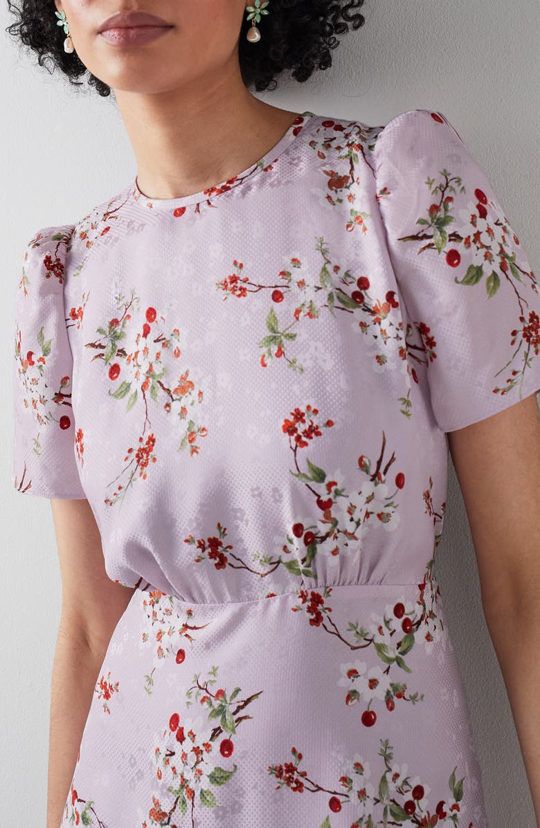 LK Bennett Boyd Cherry Blossom Silk Midi Dress, Alternate, color, Purple Multi