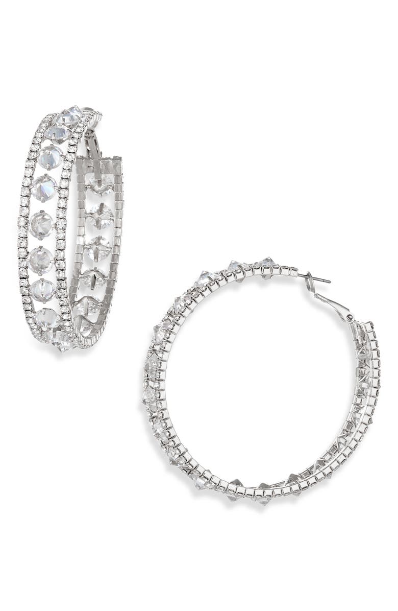 Tasha CZ Hoop Earrings, Main, color, Silver Cubic Zirconia