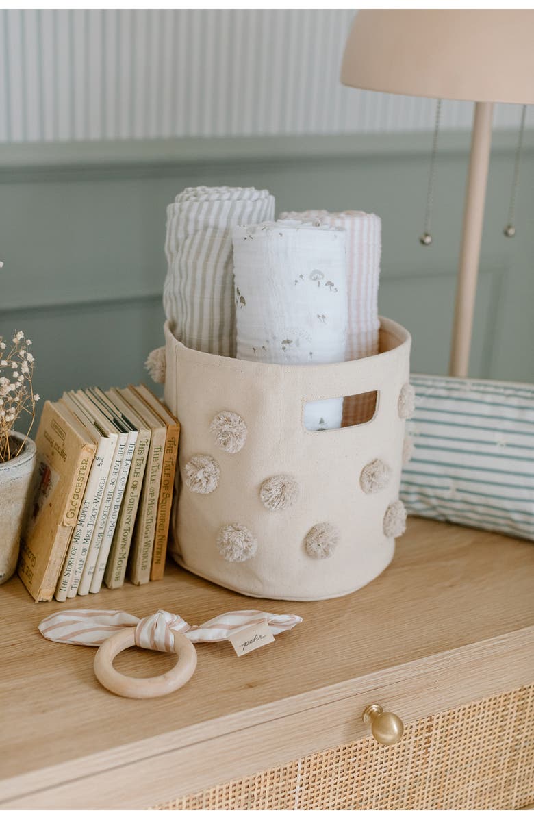 Pehr Mini Pompom Canvas Bin, Alternate, color, Grey