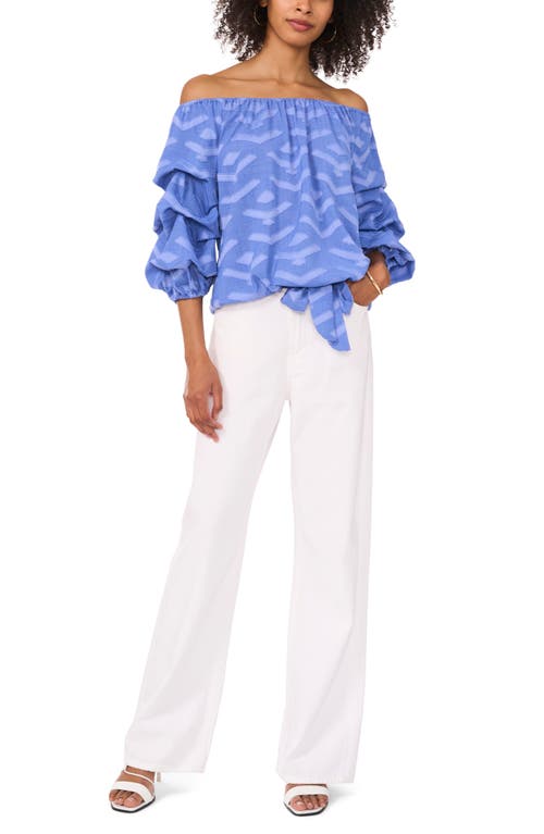 Vince Camuto Jacquard Off The Shoulder Bubble Sleeve Top In Serene Sky