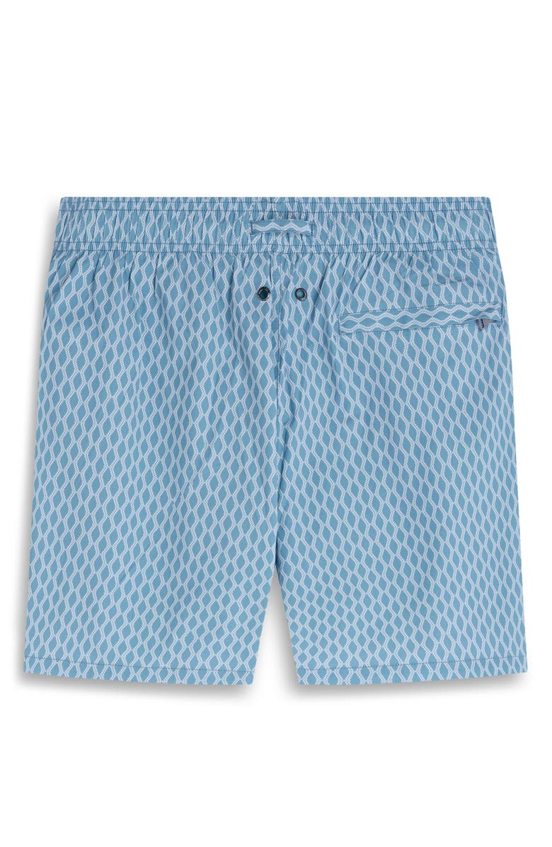 Bugatchi Cruz Print Swim Trunks, Alternate, color, Teal