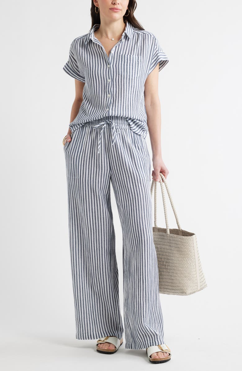 Caslon<sup>®</sup> Wide Leg Linen Blend Pants, Alternate, color, Navy- White Brianne Stripe