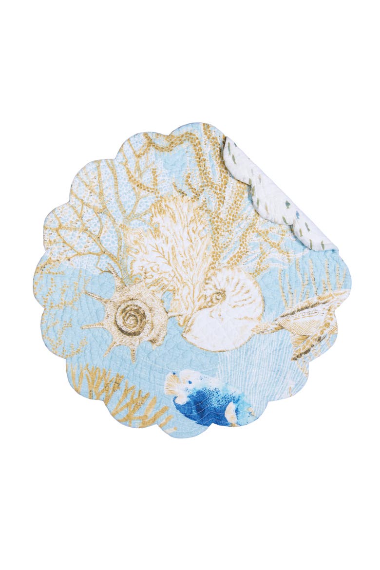 Belmont Reef Reversible Machine Washable Round Scallop Quilt Placemats Set of 6, Alternate, color, Yellow
