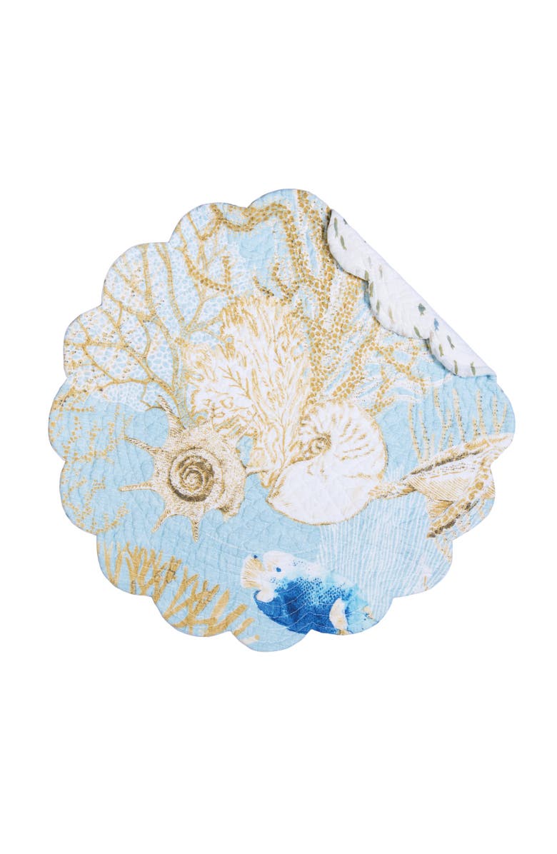 C&F Home Belmont Reef Reversible Machine Washable Round Scallop Quilt Placemats Set of 6, Alternate, color, Yellow