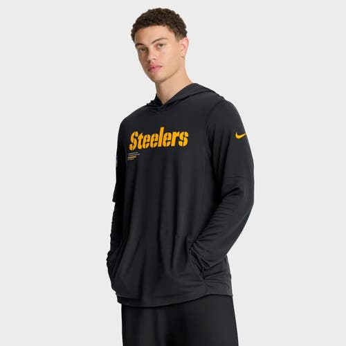 Nike Black Pittsburgh Steelers Sideline Pure Fury Performance Long Sleeve Hoodie T-shirt In Black